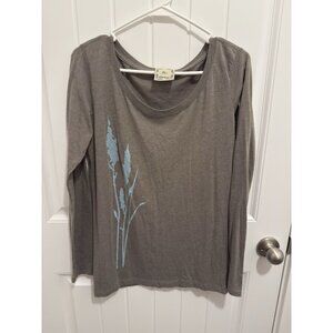 Ellembee Women’s Long Sleeve Gray Flower Design Tee Size XL